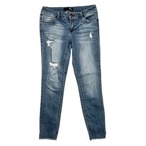 1822 Denim High Rise Distressed Cropped Slim Fit Stretch Jeans Womens Size 28